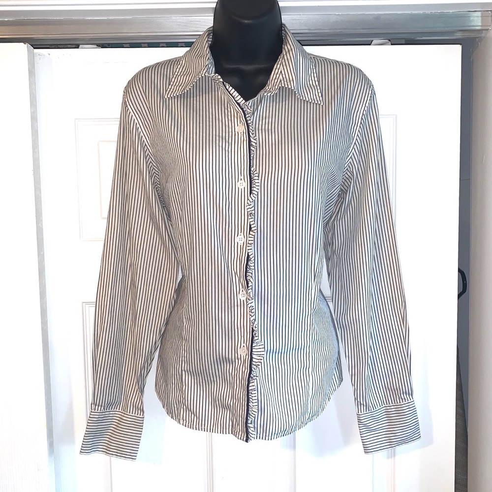 TALBOTS Striped RUFFLE dress shirt S
